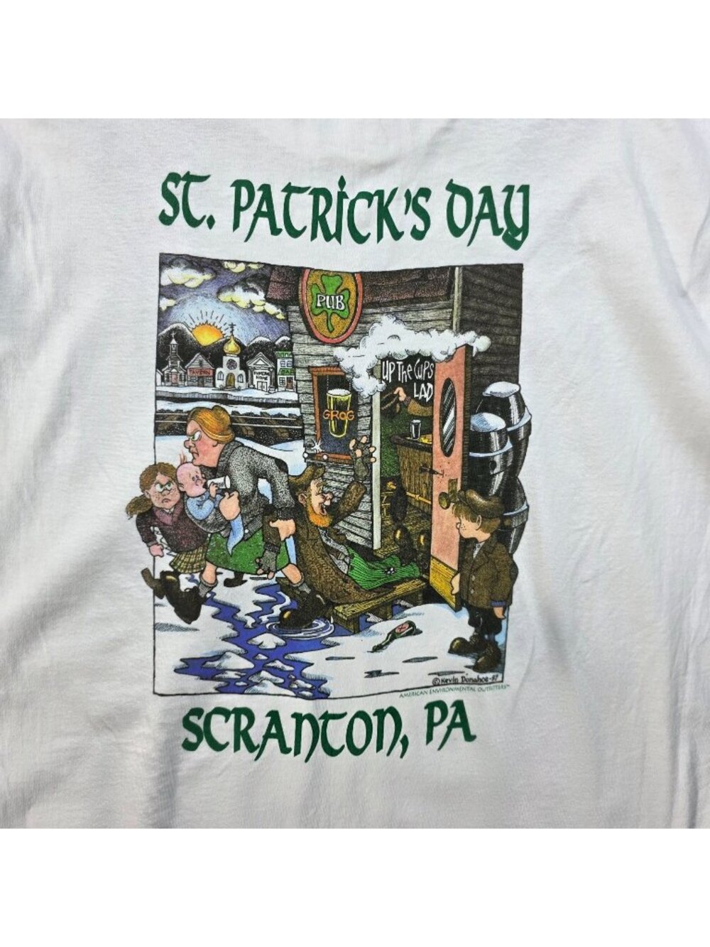 Vintage 90s Flynn's Cafe XXL St Patricks Day Scranton PA Irish Pub Graphic Tee